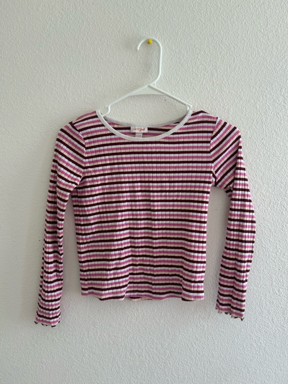 Cat & Jack Striped Ribbed Tee in Pink, White & Burgundy